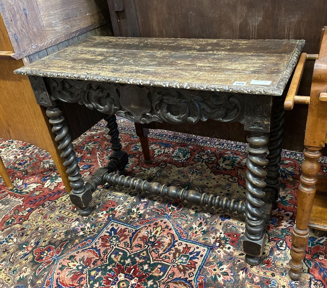 A late Victorian rectangular carved oak side table, width 91cm, depth 46cm, height 71cm